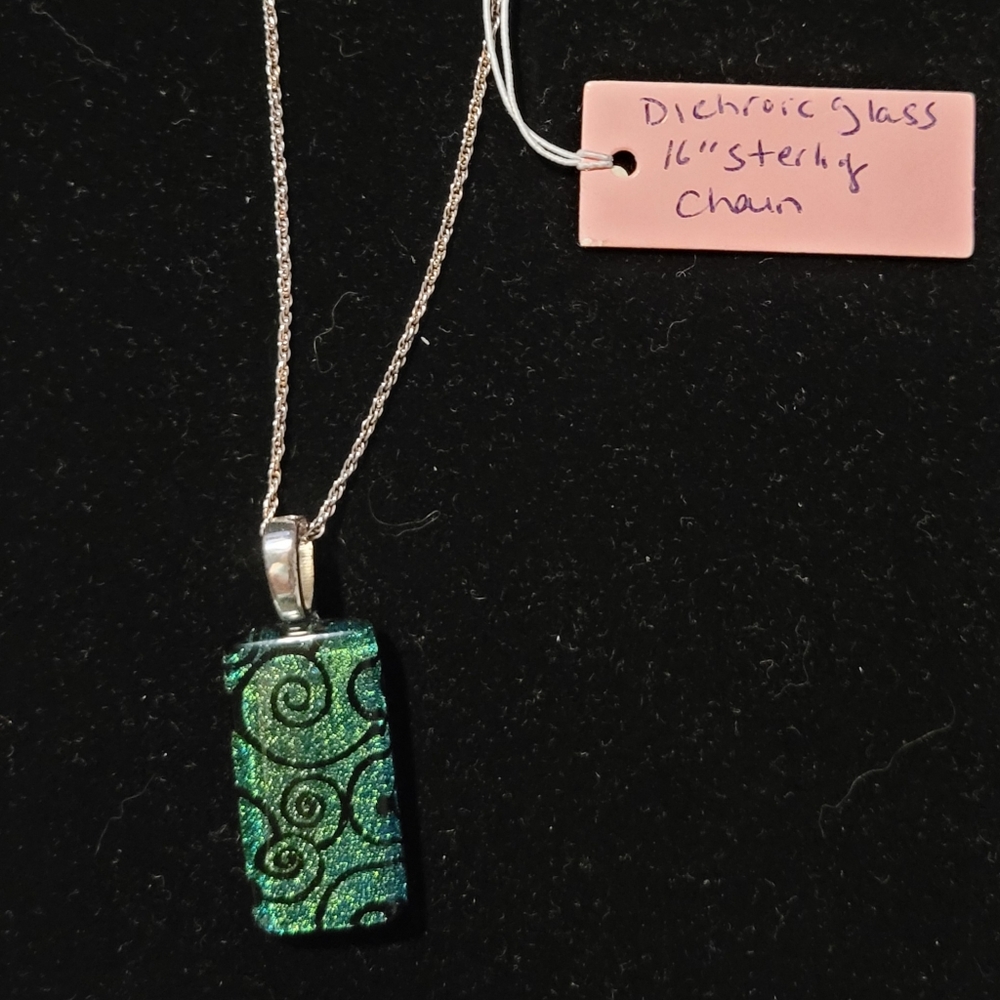 Dramatic Dichroic Glass Pendant on Sterling Rope Chain